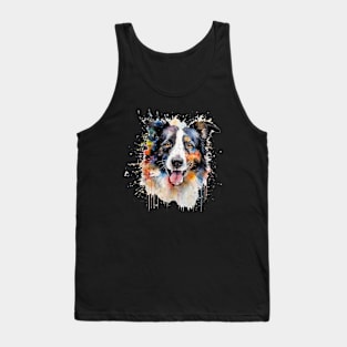 Border Collie Bright Watercolor Painting Colorful Tank Top